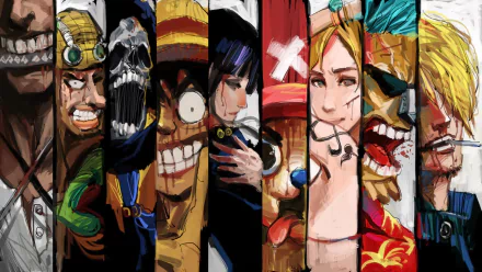 HD PC desktop wallpaper featuring vibrant character portraits from the video game One Piece Pirate Warriors 3, showcasing a dynamic and colorful anime art style.