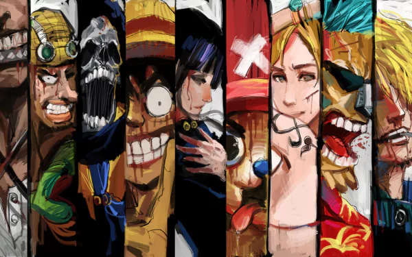 HD PC desktop wallpaper featuring vibrant character portraits from the video game One Piece Pirate Warriors 3, showcasing a dynamic and colorful anime art style.