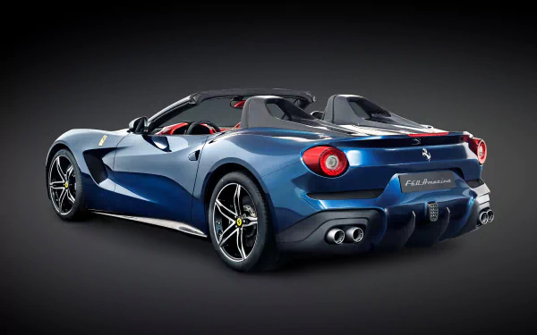 HD PC desktop wallpaper and background: blue Ferrari F60 America (Ferrari F60) convertible, rear three-quarter view of the vehicle on a dark backdrop.