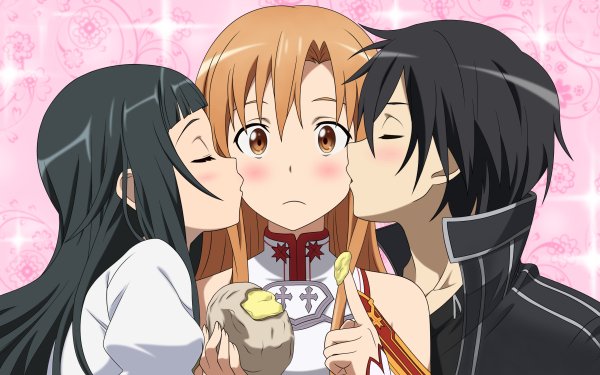 Anime Sword Art Online Kirito Asuna Yuuki Yui Kiss Fond d'écran HD | Image