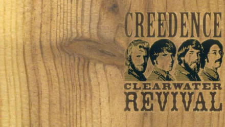 HD PC desktop wallpaper: wood-grain background with Creedence Clearwater Revival logo and vintage band portraits, a music-themed desktop wallpaper/background.