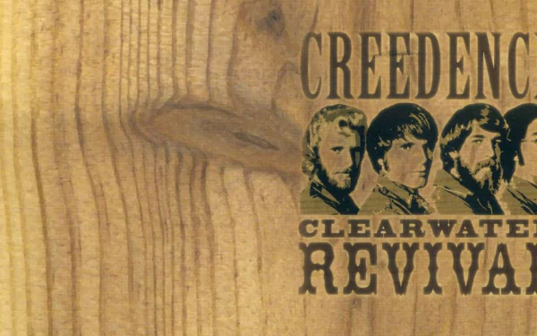HD PC desktop wallpaper: wood-grain background with Creedence Clearwater Revival logo and vintage band portraits, a music-themed desktop wallpaper/background.