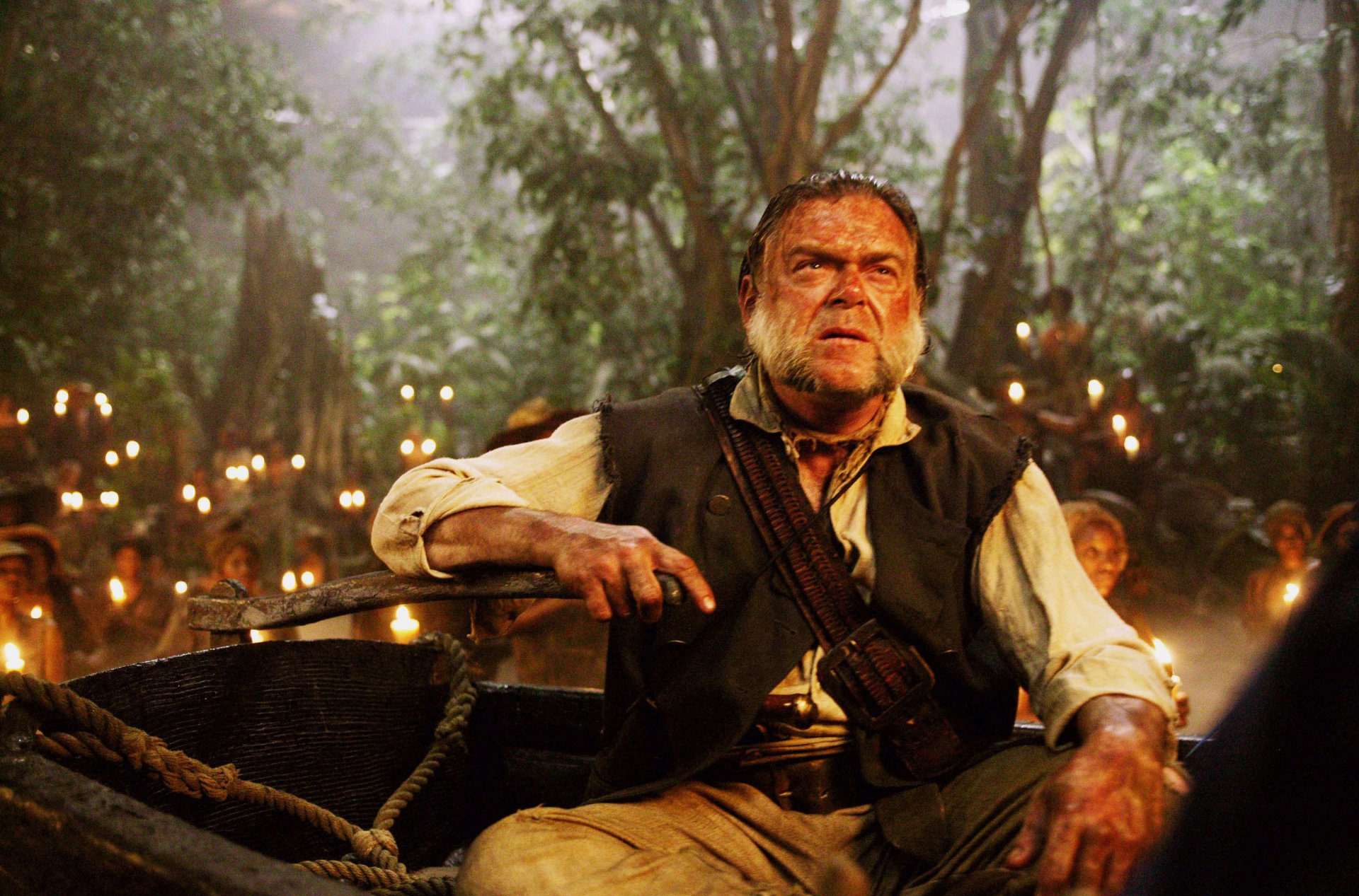 Joshamee Gibbs, played by Kevin McNally, featured in a scene from the movie Pirates of the Caribbean: Dead Man's Chest, captured as an HD PC desktop wallpaper.