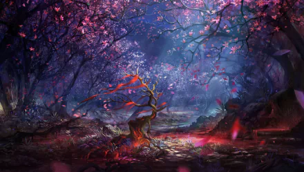 HD fantasy forest landscape wallpaper featuring a vivid, colorful scene with enchanted trees and ethereal lighting.