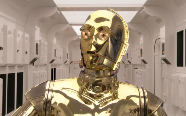 A high-definition wallpaper featuring C-3PO from Star Wars Episode IV: A New Hope, showcasing the iconic droid in a futuristic setting.