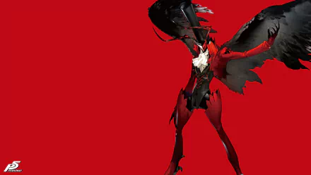 A striking HD PC desktop wallpaper featuring a character from Persona 5, set against a bold red background, emphasizing the game's dynamic aesthetic.