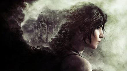 A captivating HD wallpaper featuring a profile of Lara Croft from the video game Rise of the Tomb Raider, set against a mysterious, atmospheric background.