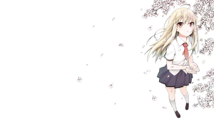 Anime-style HD wallpaper featuring Mashiro Shiina from Sakurasou no Pet na Kanojo in a school uniform and skirt amidst cherry blossoms.