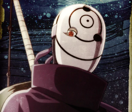 A high-definition wallpaper featuring Obito Uchiha from the anime Naruto, showcasing his iconic mask and a striking, starry background.