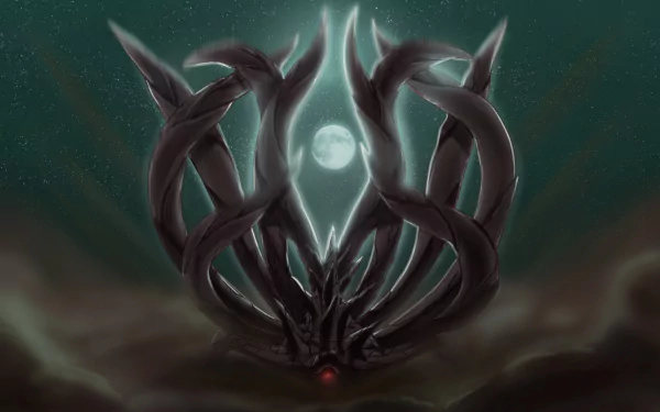 A dark, intricate design featuring Jūbi from Naruto, set against a mystical background with a glowing moon, makes for an atmospheric HD PC desktop wallpaper.