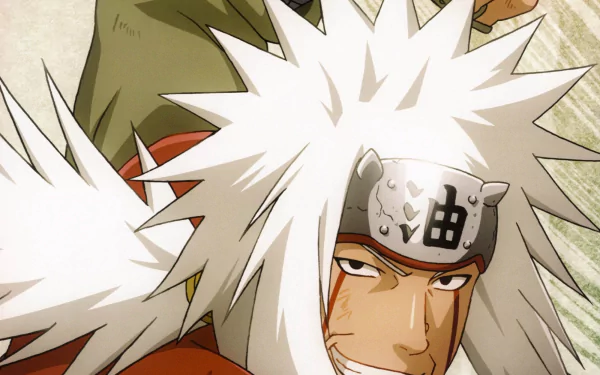 Jiraiya from Naruto, depicted with his signature spiky white hair and headband, serves as an engaging HD desktop wallpaper and background for anime fans.