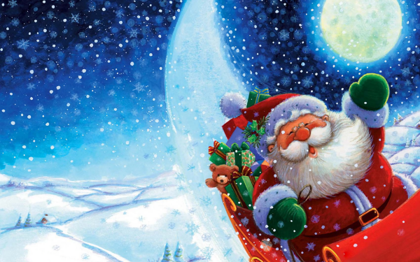 Holiday Christmas Santa Sleigh Snow Snowfall Starry Sky Stars Moon HD Wallpaper | Background Image