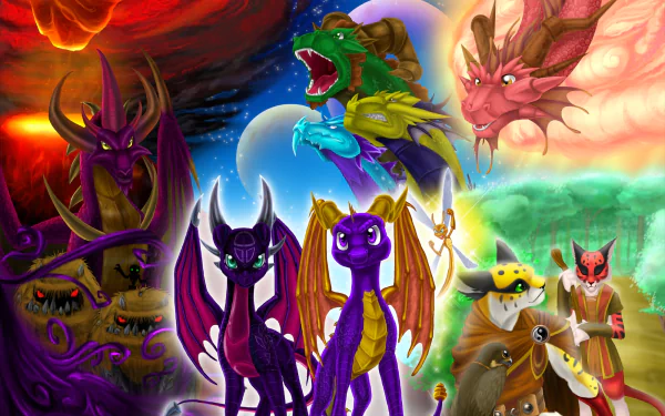 Malefor (Spyro) Sparx the Dragonfly Cynder (Spyro) Volteer (Spyro) Terrador (Spyro) Cyril (Spyro) Ignitus Spyro (Character) video game The Legend of Spyro: Dawn of the Dragon HD Desktop Wallpaper | Background Image