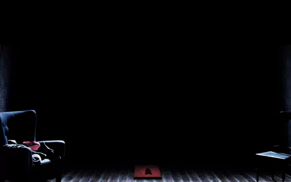 HD PC desktop wallpaper featuring a dark, eerie scene from the movie The Babadook with a shadowy figure and dimly lit room.