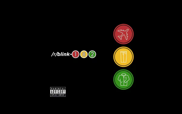 HD desktop wallpaper featuring the iconic symbols of Blink-182, set against a black background with the text /r/blink-182. A vibrant tribute to the band's legacy.