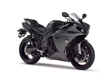 Matte-black Yamaha YZF-R1 sportbike on a clean white backdrop — 4K Ultra HD PC desktop wallpaper and background.