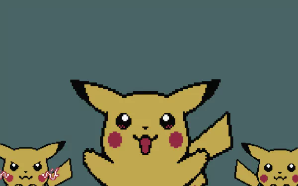 HD PC desktop wallpaper featuring pixelated Pikachu from the video game Pokémon Yellow: Special Pikachu Edition on a solid muted background.