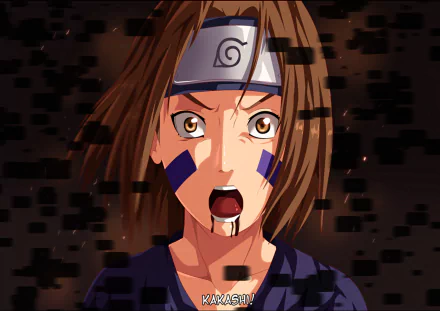 Rin Nohara from the anime Naruto, depicted in an HD wallpaper, showcases a fierce expression with dynamic background elements that enhance her character's intensity.