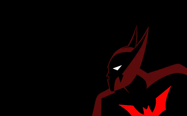 HD PC desktop wallpaper featuring a stylized silhouette of Batman Beyond from the TV show, set against a black background with red and white accents.