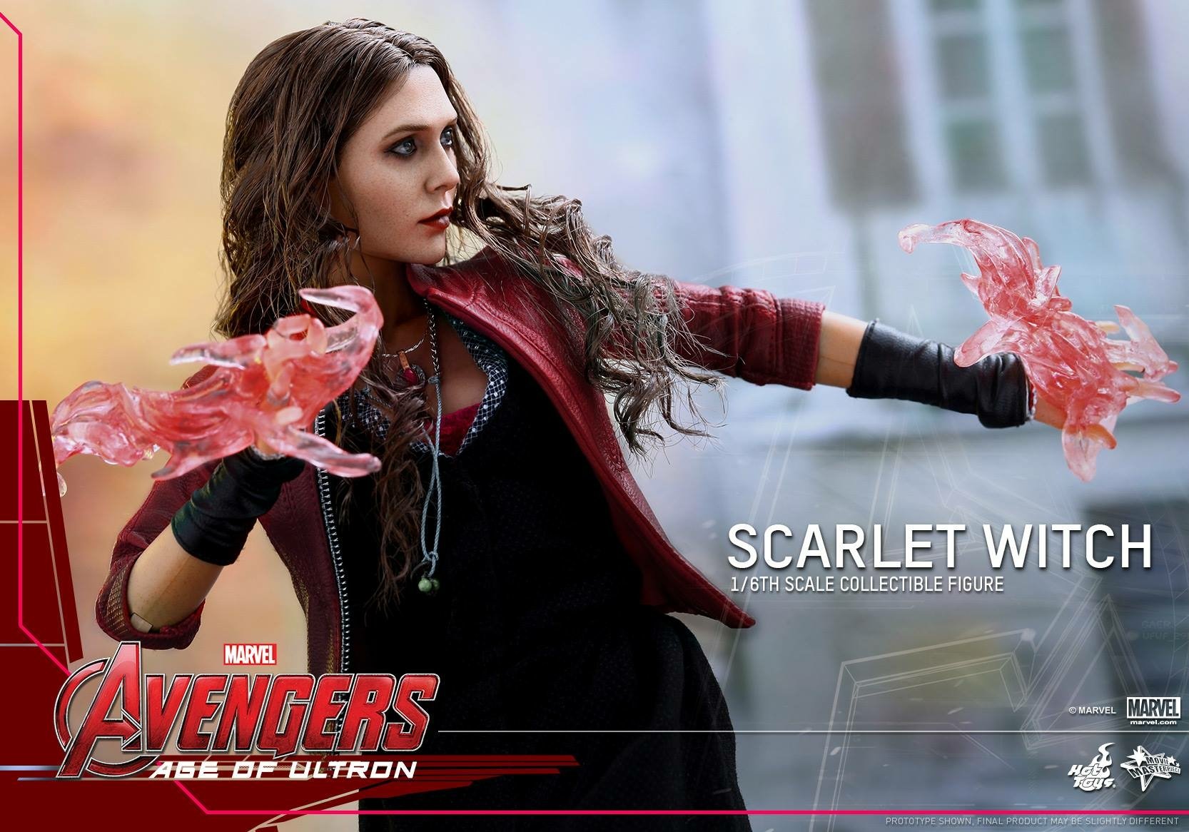 Scarlet Witch, portrayed by Elizabeth Olsen, uses her powers in this HD wallpaper from *Avengers: Age of Ultron*, showcasing her mystical abilities and striking pose.