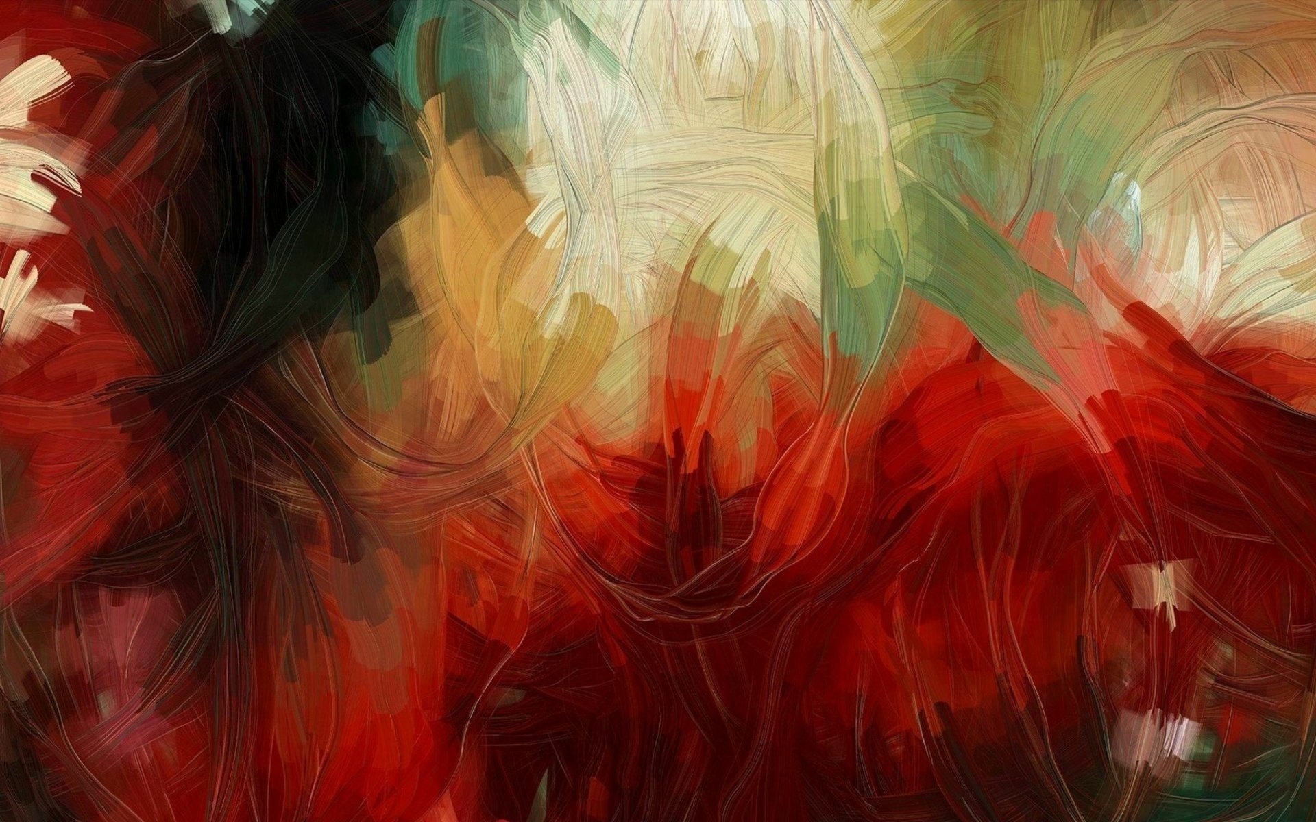 Abstract artistic wallpaper showcasing a vibrant blend of red, green, and black hues, creating a dynamic visual experience for your HD desktop background.