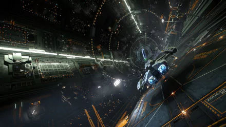 Video game Elite: Dangerous HD PC wallpaper — cockpit view of a starship approaching a massive rotating orbital station above a lit planet.