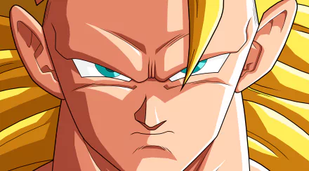 HD desktop wallpaper and background featuring Super Saiyan 3 Goku from Dragon Ball Z with intense eyes and flowing blond hair.