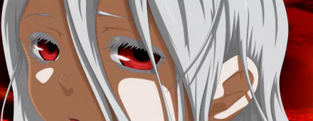 Close-up of Shiro from Deadman Wonderland, featuring her distinctive white hair and striking red eyes. This HD image serves as an engaging desktop wallpaper for anime fans.