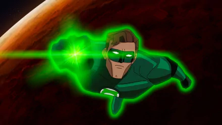 HD desktop wallpaper of Hal Jordan as Green Lantern from the animated movie Green Lantern: First Flight, glowing with green energy against a cosmic backdrop.