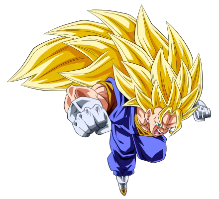 Vegetto from Dragon Ball Z charges forward with his iconic Super Saiyan form, showcasing vibrant colors in this high-definition anime wallpaper. A dynamic backdrop for fans of the series.