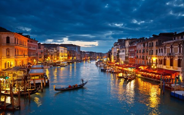 Man Made Venice Cities Italy City Night Light Canal Gondola HD Wallpaper | Background Image