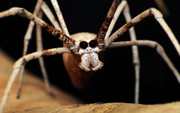 Close-up of an ogre-faced spider (animal) with spindly legs and reflective eyes against a dark backdrop — 4K Ultra HD PC desktop wallpaper and background.