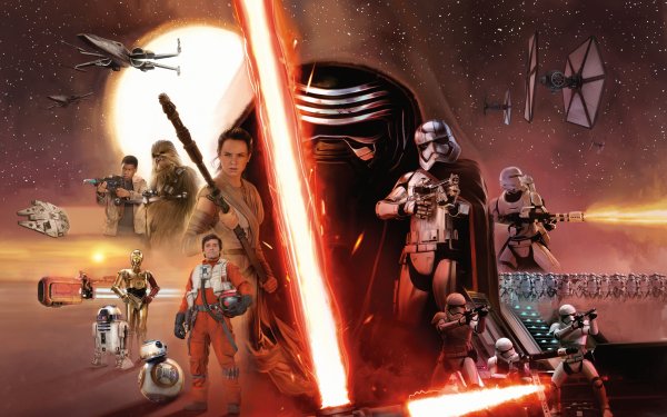 Film Star Wars 7 : Le Réveil de la Force Star Wars Kylo Ren Chewbacca C-3PO Captain Phasma Rey Finn Poe Dameron Fond d'écran HD | Image
