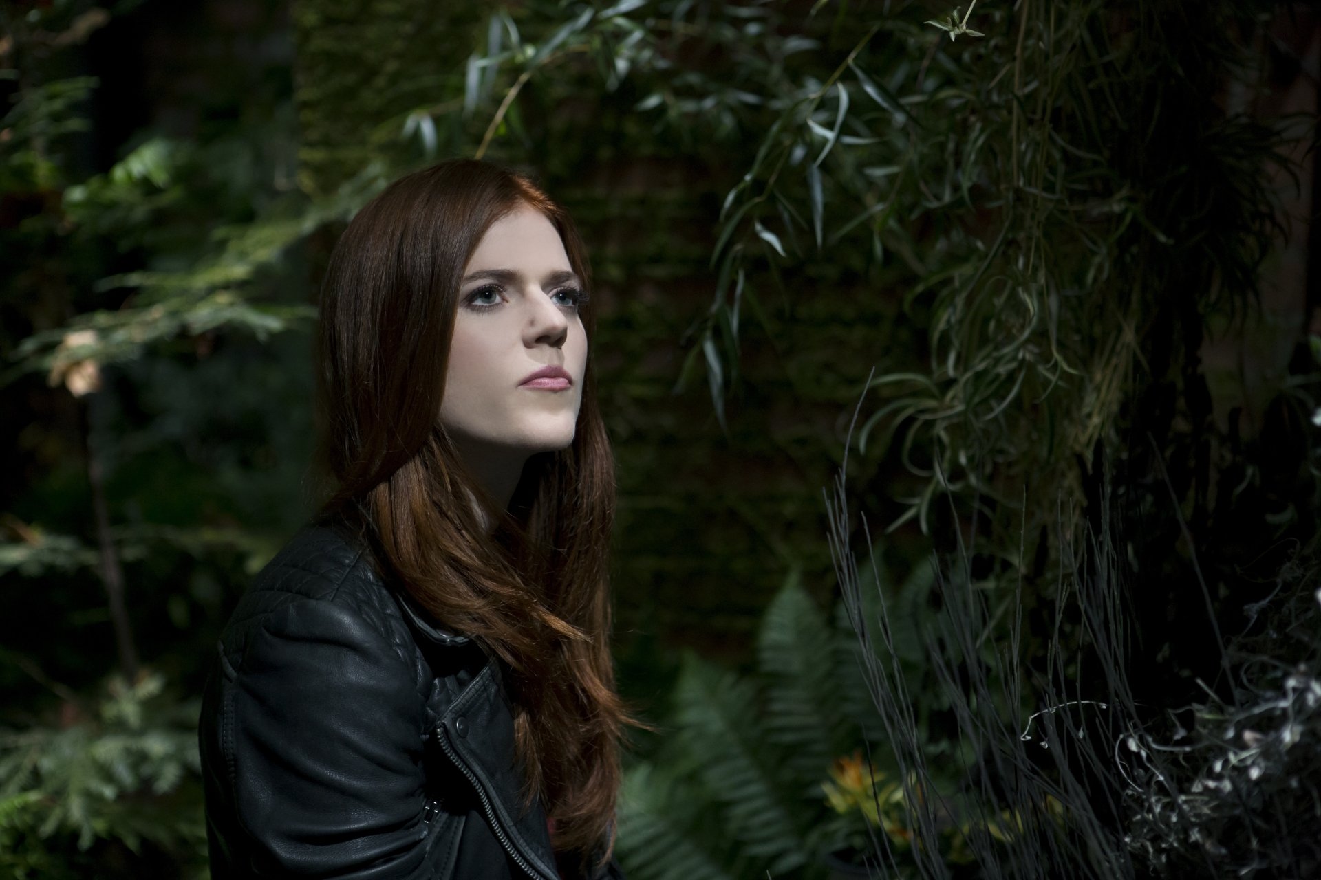 Chloe from The Last Witch Hunter, portrayed by Rose Leslie, is depicted in a dark, atmospheric setting, capturing the essence of the movie in this 4K Ultra HD background.