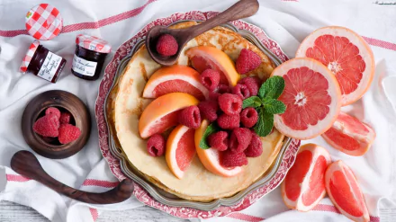 jam raspberry grapefruit breakfast food pancake HD Desktop Wallpaper | Background Image