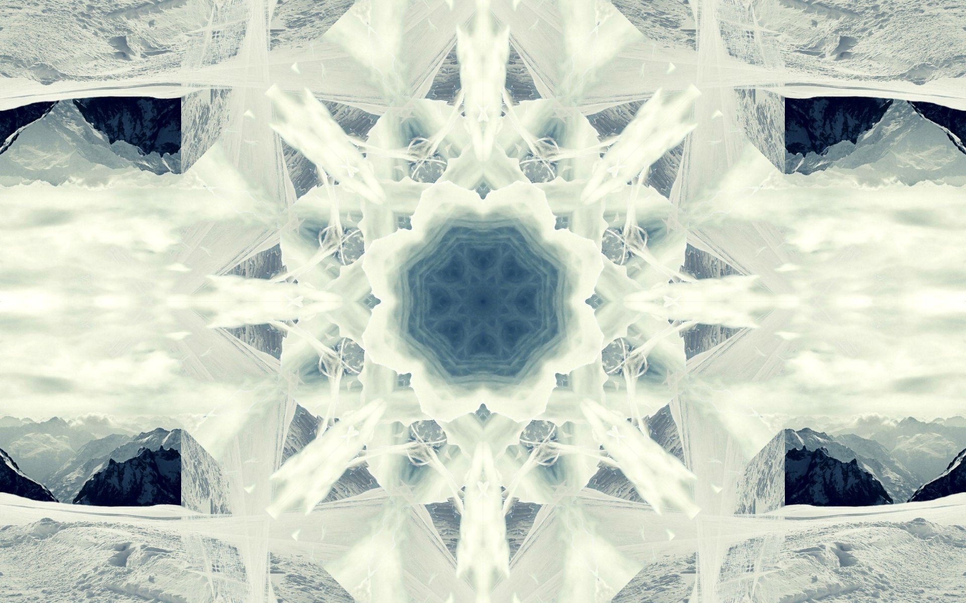 Icy blue mandala abstract artwork with intricate geometric starburst — artistic 2K Quad HD PC desktop wallpaper and background