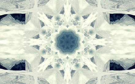 Icy blue mandala abstract artwork with intricate geometric starburst — artistic 2K Quad HD PC desktop wallpaper and background