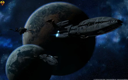 4K Ultra HD PC desktop wallpaper: Star Trek: Enterprise — Enterprise-class ships and an Andorian vessel orbit a blue-green planet in a dramatic Star Trek TV show space scene.