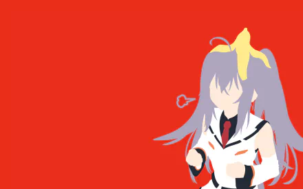 Minimalist HD PC desktop wallpaper featuring Isla from the anime Plastic Memories against a solid red background.