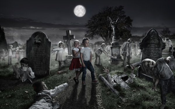 Humor Zombie Cemetery Night Child HD Wallpaper | Background Image