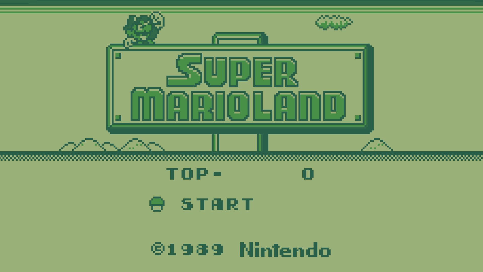Video game title screen: Super Mario Land in Game Boy monochrome green, rendered as a 4K Ultra HD PC desktop wallpaper and background.