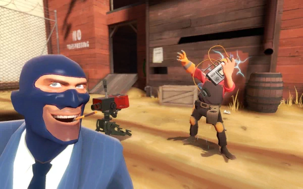 A vibrant HD wallpaper featuring characters from Team Fortress 2 in a playful scene, capturing the game's unique art style and humor in a dynamic moment.