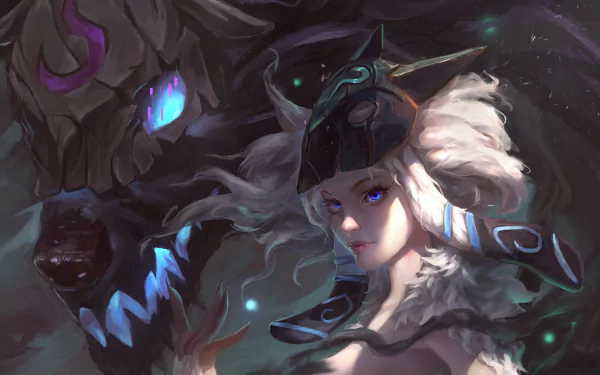 HD desktop wallpaper featuring Kindred from League of Legends, showcasing detailed artwork and vibrant colors from the popular video game.