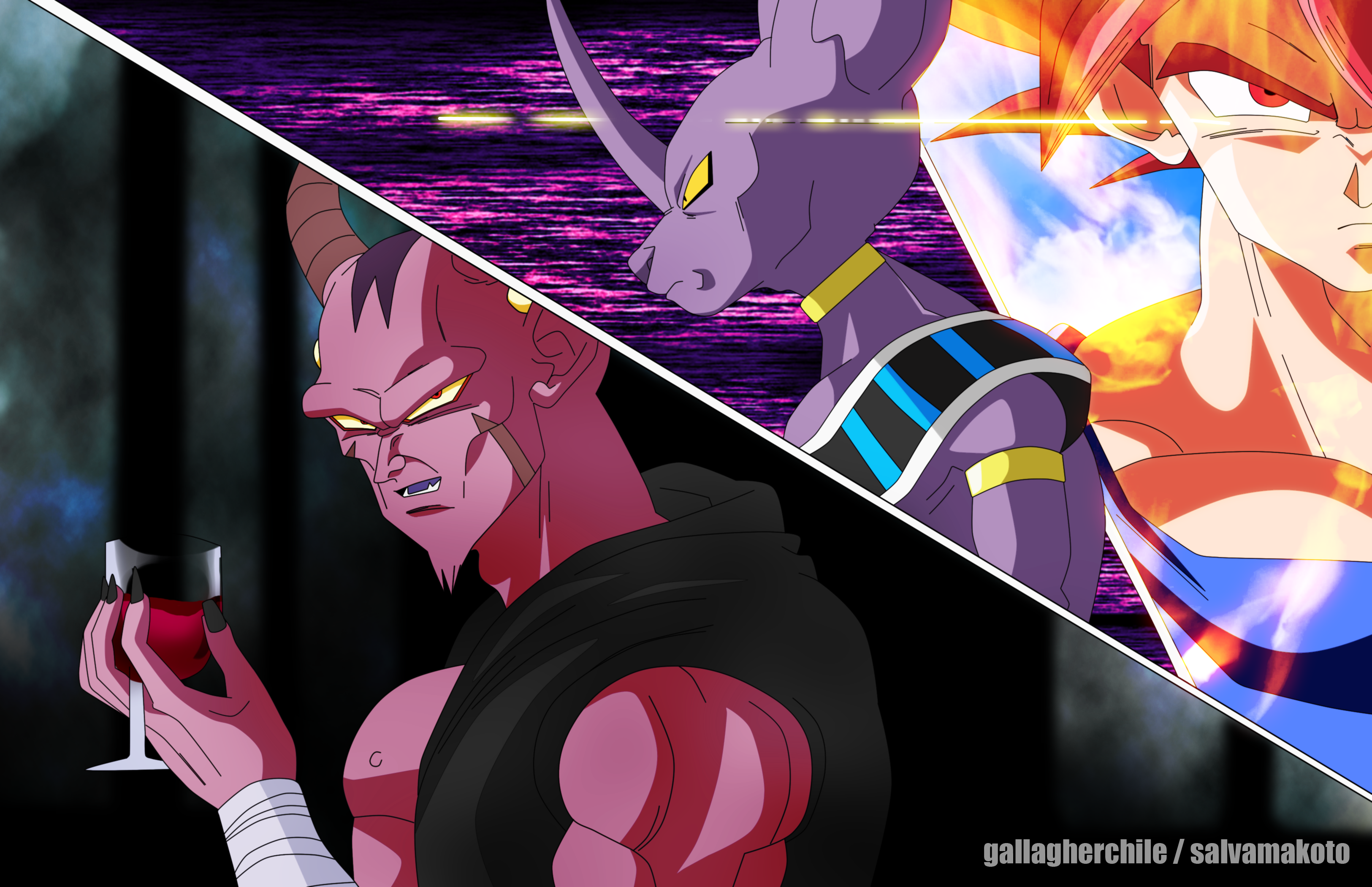 Beerus,Goku SSJ God and by Salvador Vera