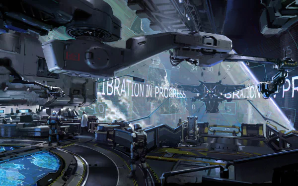 4K Ultra HD desktop wallpaper featuring a detailed sci-fi interior scene from the video game Halo 5: Guardians, showcasing advanced technology and futuristic design.