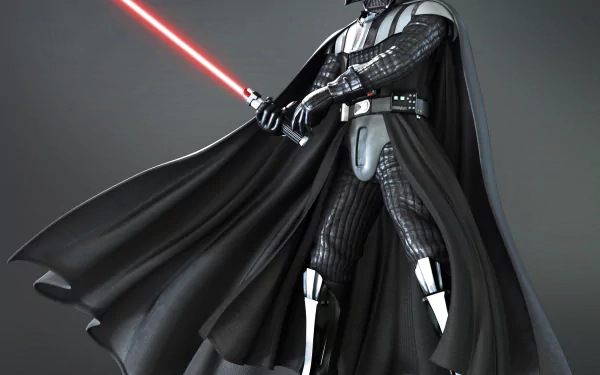 Darth Vader, the iconic Sith Lord from Star Wars, wields a red lightsaber against a dark background in this 4K Ultra HD sci-fi desktop wallpaper.