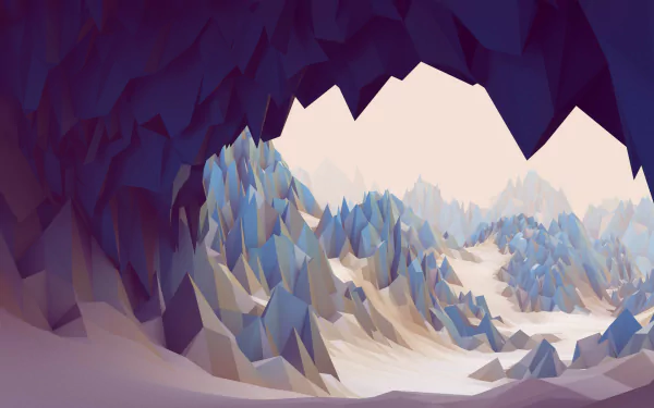 Abstract low-poly landscape featuring snow-capped mountains in a CGI 3D style. This artistic HD image serves as a captivating desktop wallpaper and background.