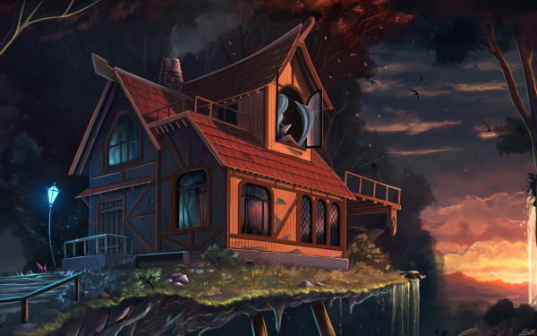 Fantasy House Sunset HD Wallpaper | Background Image