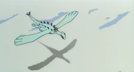 Ash Ketchum rides Lugia through the skies, with Pikachu by his side, in this vibrant HD wallpaper from Pokémon: The Movie 2000.