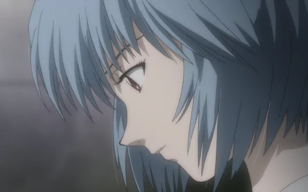 HD PC desktop wallpaper featuring a close-up profile of Rei Ayanami from the anime Evangelion: 1.0 You Are (Not) Alone.